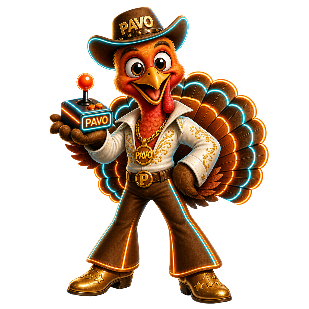 Pavo the Disco Turkey — official Jive Pavo Joint mascot